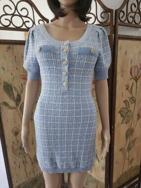 LOVESHACKFANCY | Light Blue Knit Button-Front Women's Dress